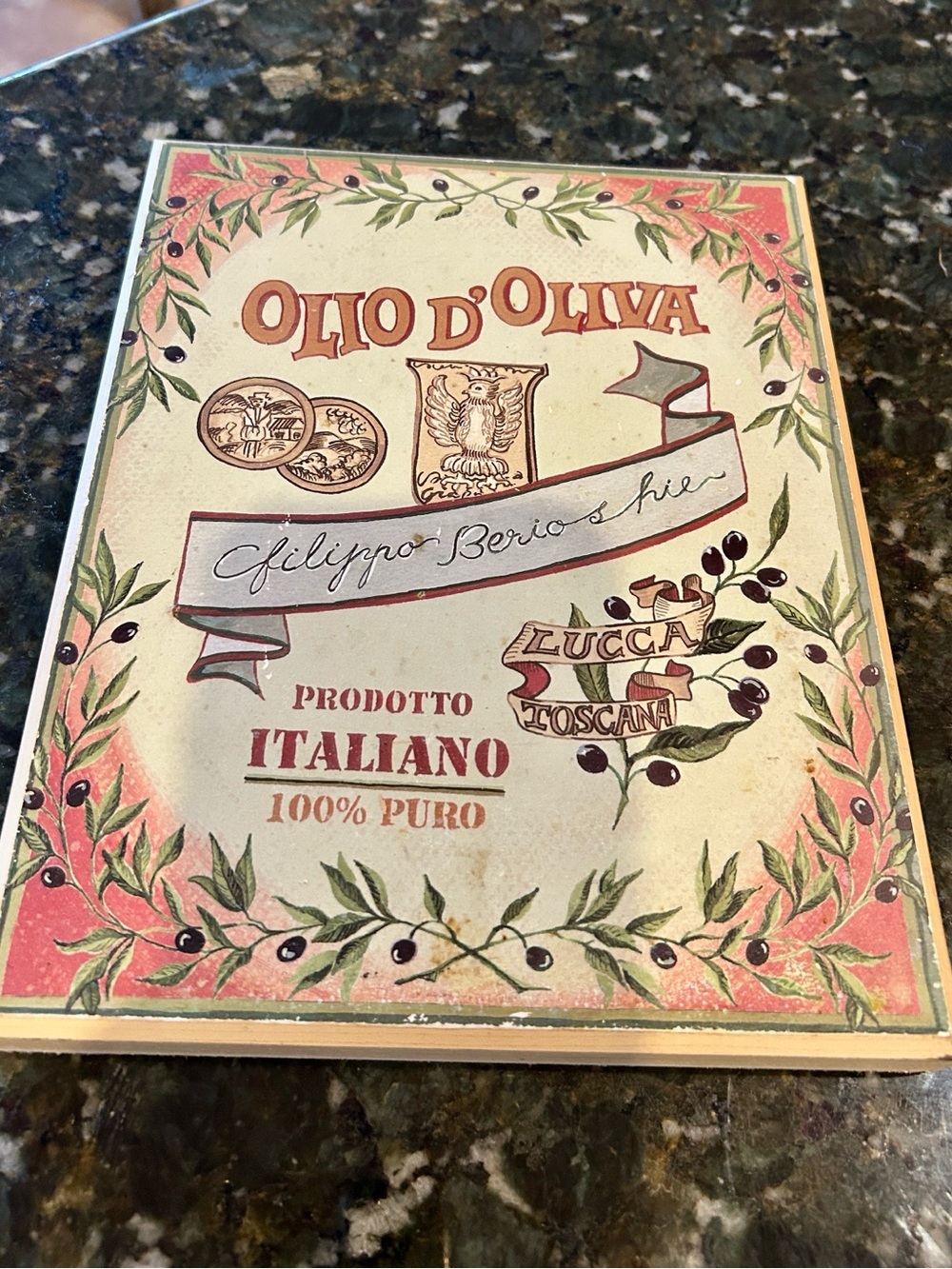 Olio d'Oliva Italian Olive Oil Decorative Wall Art - Vintage, heavy wooden piece